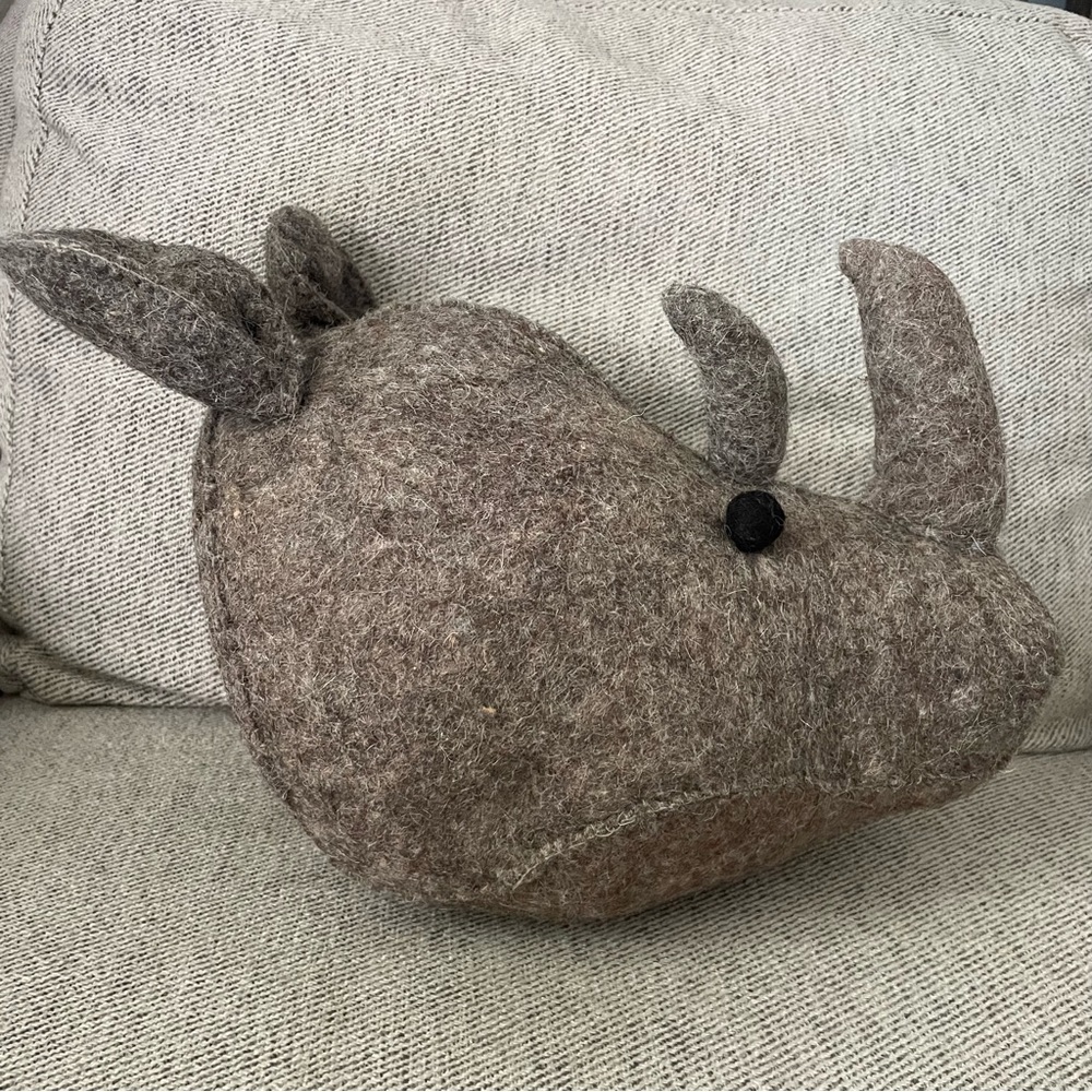 Wool rhino head wall mount. Great for nursery or kids room! Great condition!